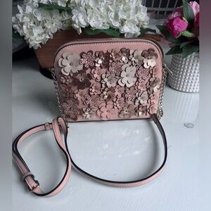 Kelly & Katie Floral Appliqué Blush Pink Crossbody Bag with Chain Strap